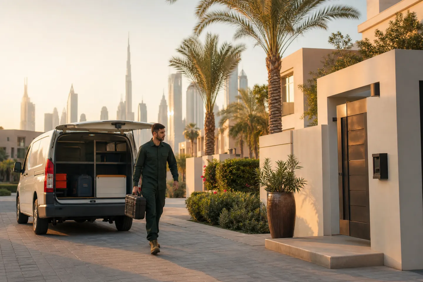 مشرف صيانة منازل يصل إلى مجمع سكني في إحدى مناطق دبي